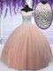 Off the Shoulder Tulle Short Sleeves Floor Length Quince Ball Gowns and Beading