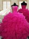 Amazing Hot Pink Sleeveless Organza Zipper 15 Quinceanera Dress for Military Ball and Sweet 16 and Quinceanera
