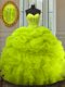 Affordable Yellow Green Organza Lace Up Quinceanera Gowns Sleeveless Floor Length Beading and Ruffles and Pick Ups