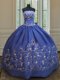 Popular Royal Blue Lace Up Quinceanera Dress Embroidery Sleeveless Floor Length