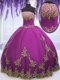 Floor Length Fuchsia Sweet 16 Dress Tulle Sleeveless Appliques
