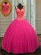Hot Pink Sleeveless Tulle Zipper Quinceanera Dress for Military Ball and Sweet 16 and Quinceanera
