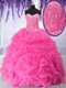 Decent Sweetheart Sleeveless Lace Up Quinceanera Gowns Hot Pink Organza