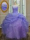 Sweet Sleeveless Organza Floor Length Lace Up Sweet 16 Dress in Lavender with Embroidery and Pick Ups