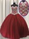 High Class Tulle Sleeveless Floor Length Quinceanera Gown and Beading and Sequins