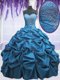 Fashion Teal Lace Up Sweetheart Beading and Appliques and Pick Ups Ball Gown Prom Dress Taffeta Sleeveless