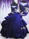 Unique Appliques and Pick Ups Ball Gown Prom Dress Blue Lace Up Sleeveless Floor Length