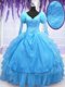 Captivating Baby Blue Lace Up V-neck Beading and Embroidery and Hand Made Flower Quinceanera Dress Organza Long Sleeves