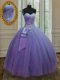 High Quality Lavender Sleeveless Beading and Ruching and Bowknot Floor Length Ball Gown Prom Dress