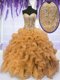 Elegant Gold Quinceanera Gown Military Ball and Sweet 16 and Quinceanera and For with Beading and Ruffles Sweetheart Sleeveless Lace Up