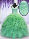 New Style V-neck Sleeveless Quinceanera Gown Floor Length Beading and Ruffles Organza