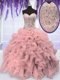 Pink Organza Lace Up Sweetheart Sleeveless Floor Length Ball Gown Prom Dress Beading and Ruffles
