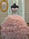 Peach Lace Up Sweetheart Beading and Ruffles Quinceanera Dresses Organza Sleeveless