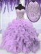 Lavender Organza Lace Up Sweetheart Sleeveless Floor Length 15 Quinceanera Dress Beading and Ruffles
