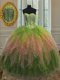 Top Selling Sleeveless Floor Length Beading and Ruffles and Sequins Lace Up Quinceanera Gowns with Multi-color