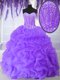 Flirting Beading and Ruffles Quince Ball Gowns Purple Lace Up Sleeveless Floor Length
