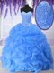 Simple Sequins Blue Sleeveless Organza Lace Up 15th Birthday Dress for Military Ball and Sweet 16 and Quinceanera