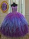 Dramatic Multi-color Sleeveless Floor Length Beading and Ruffles and Sequins Lace Up Quinceanera Dress