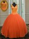 Modern Orange Red Ball Gowns Beading Sweet 16 Quinceanera Dress Zipper Tulle Sleeveless Floor Length