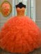 Extravagant Ball Gowns Ball Gown Prom Dress Orange Red Sweetheart Organza Sleeveless Floor Length Lace Up