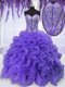Sleeveless Lace Up Floor Length Beading and Ruffles Ball Gown Prom Dress