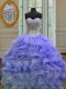 Free and Easy Lavender Sleeveless Beading and Ruffles Floor Length Sweet 16 Dresses