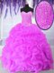 Hot Pink Organza Lace Up Quinceanera Gown Sleeveless Floor Length Ruffles and Sequins