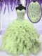 Wonderful Organza Sweetheart Sleeveless Lace Up Beading and Ruffles Quinceanera Gown in Yellow Green