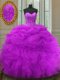 Comfortable Fuchsia Sleeveless Floor Length Beading and Ruffles and Pick Ups Lace Up Vestidos de Quinceanera