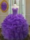 Delicate Floor Length Lace Up Quinceanera Gowns Lavender for Military Ball and Sweet 16 and Quinceanera with Beading and Ruffles