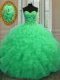 Shining Green Sleeveless Organza Lace Up Quinceanera Dresses for Military Ball and Sweet 16 and Quinceanera