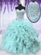 Exquisite Light Blue Lace Up Sweetheart Beading and Ruffles Quinceanera Gown Organza Sleeveless