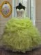 Sleeveless Organza Floor Length Lace Up Quinceanera Dress in Yellow Green with Beading and Pick Ups