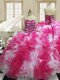 Pink And White Ball Gowns Organza Sweetheart Sleeveless Beading and Ruffles Floor Length Lace Up Quince Ball Gowns