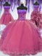 Four Piece Strapless Sleeveless Organza Sweet 16 Dresses Embroidery and Ruffles Lace Up
