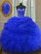 Floor Length Lace Up Sweet 16 Dresses Royal Blue for Military Ball and Sweet 16 and Quinceanera with Beading and Ruffles and Pick Ups