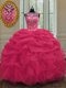Scoop Floor Length Lace Up Quinceanera Dresses Coral Red for Military Ball and Sweet 16 and Quinceanera with Beading and Pick Ups