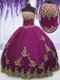 Fuchsia Tulle Zipper Strapless Sleeveless Floor Length Sweet 16 Quinceanera Dress Appliques