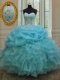 Low Price Baby Blue Organza Lace Up Sweetheart Sleeveless Floor Length Quinceanera Gowns Beading and Pick Ups