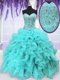 Aqua Blue Sweetheart Lace Up Beading and Ruffles Sweet 16 Dresses Sleeveless