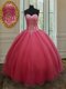 Beading and Ruching Ball Gown Prom Dress Pink Lace Up Sleeveless Floor Length
