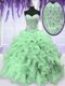 Apple Green Sleeveless Floor Length Beading and Ruffles Lace Up Quinceanera Dress