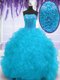 Beading and Ruffles Sweet 16 Quinceanera Dress Aqua Blue Lace Up Sleeveless With Brush Train
