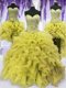 Classical Four Piece Floor Length Light Yellow Quinceanera Gown Organza Sleeveless Beading and Ruffles