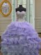 Lavender Quinceanera Gown Military Ball and Sweet 16 and Quinceanera and For with Beading and Ruffles Sweetheart Sleeveless Lace Up