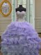 Lavender Quinceanera Gown Military Ball and Sweet 16 and Quinceanera and For with Beading and Ruffles Sweetheart Sleeveless Lace Up