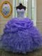 Lavender Ball Gowns Organza Sweetheart Sleeveless Beading and Ruffles and Pick Ups Floor Length Lace Up 15th Birthday Dress