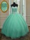 Custom Design Apple Green Ball Gowns Beading Quinceanera Gowns Lace Up Organza Sleeveless Floor Length