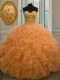 Beading and Ruffles 15th Birthday Dress Orange Lace Up Sleeveless Floor Length