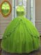 Customized Yellow Green Lace Up High-neck Beading and Appliques Quinceanera Gowns Tulle Sleeveless